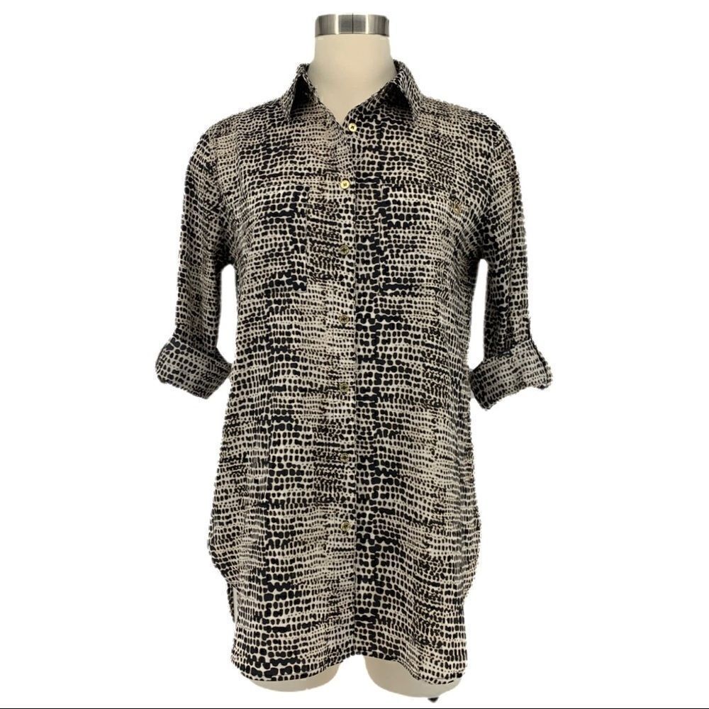 CALVIN KLEIN Snakeskin Button Down Blouse